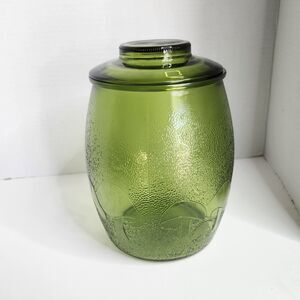 Vintage Bartlett Collins 70s Mushroom Green Glass Retro Canister with Lid